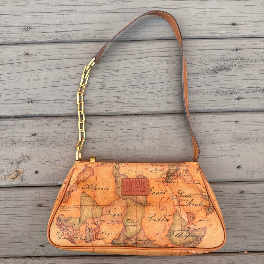 Alviero Martini 1a Classe Pochette Geo Print World Map Purse Bag
